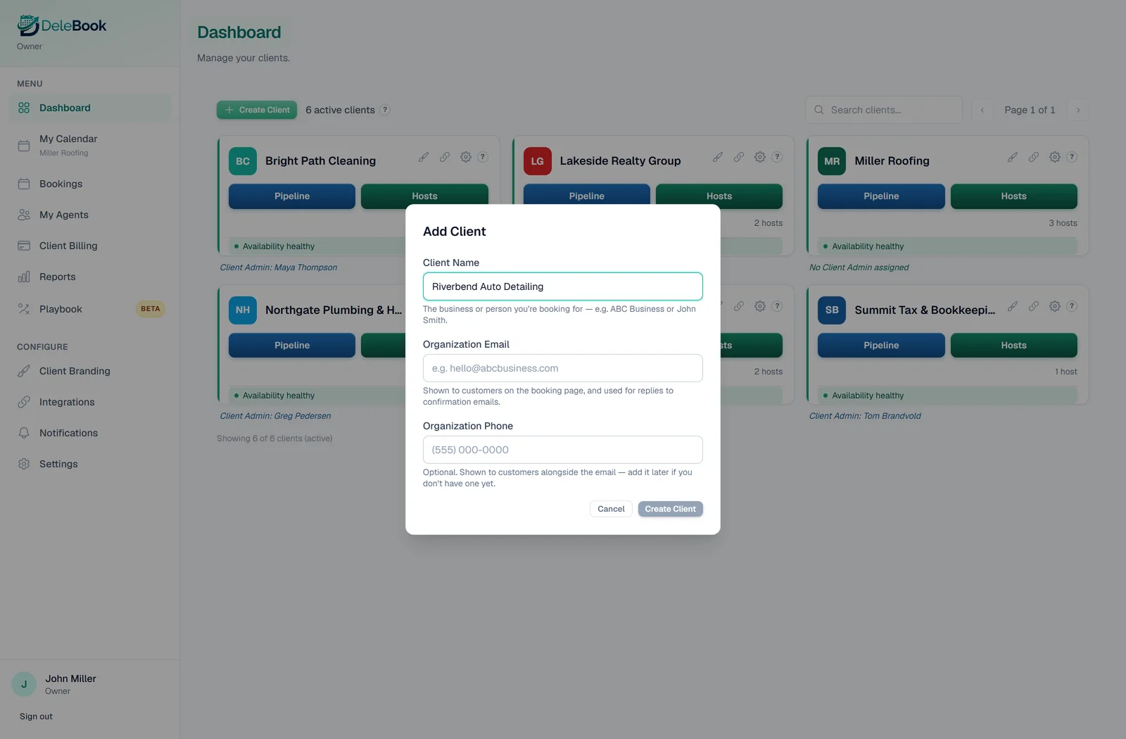 Add a client in minutes